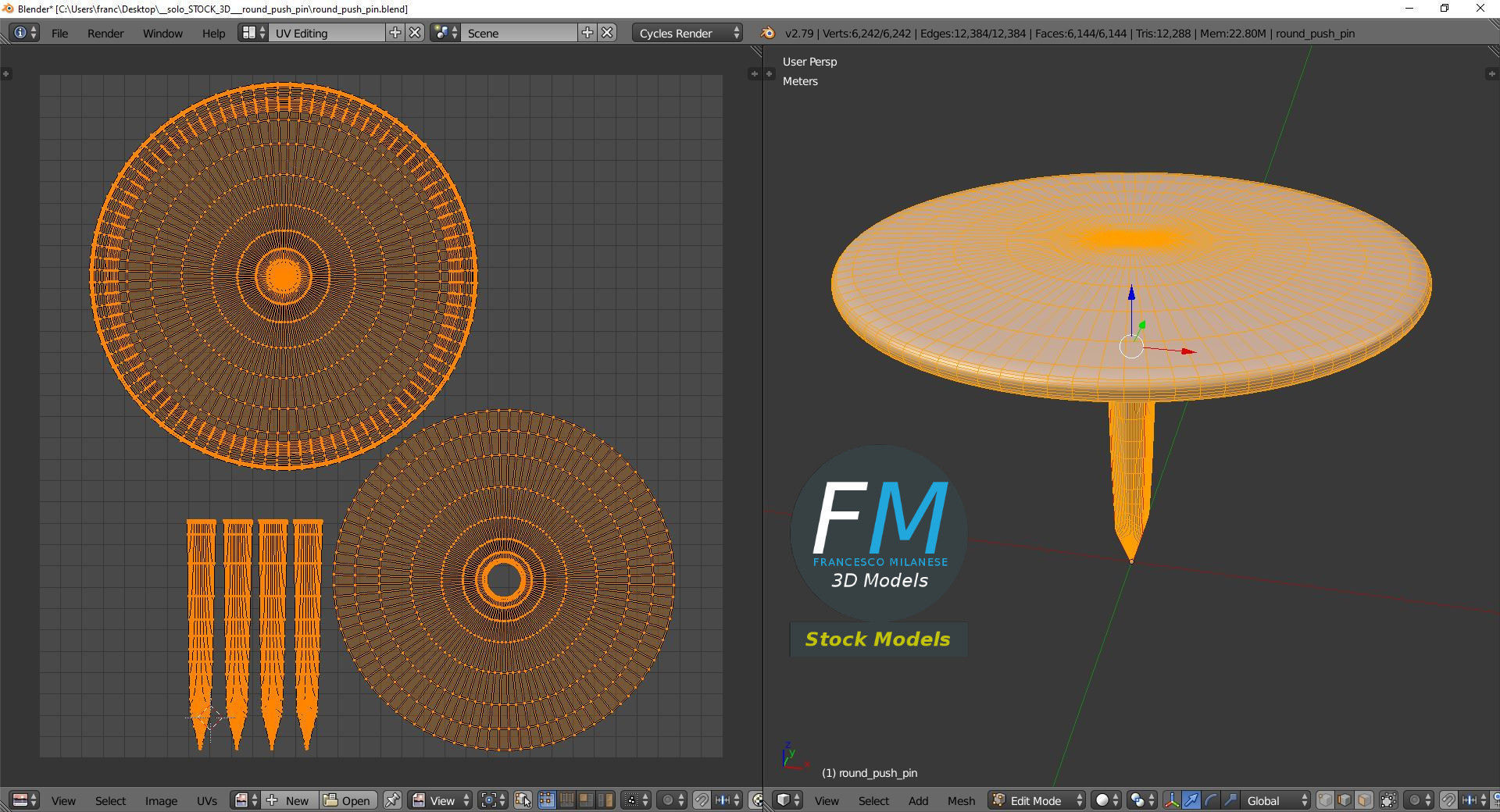 Round push pin 3D model_10