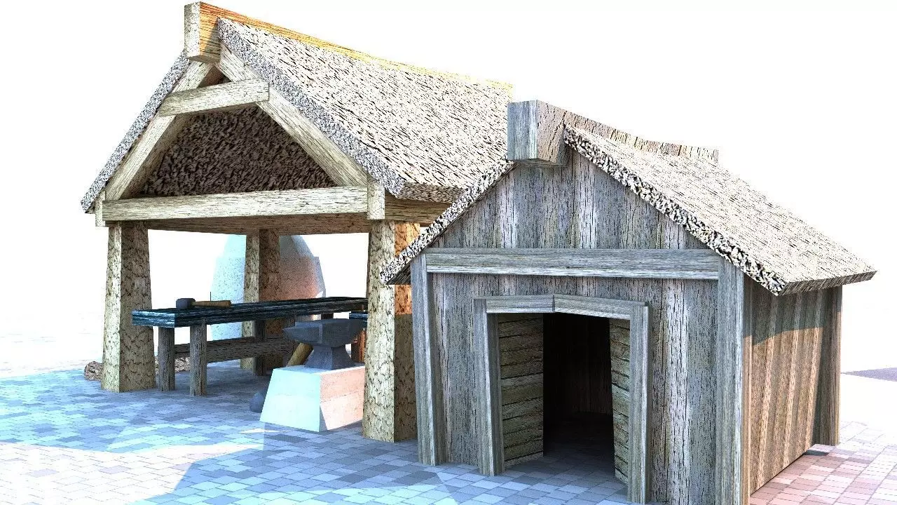 Blacksmith Medieval Building Low Poly Free low-poly 3D model