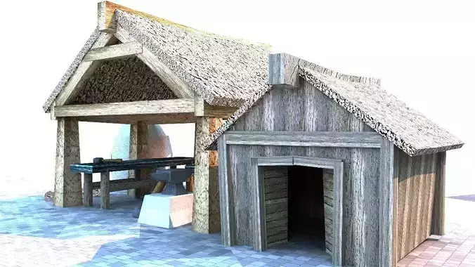 Blacksmith Medieval Building Low Poly Free low-poly 3D model