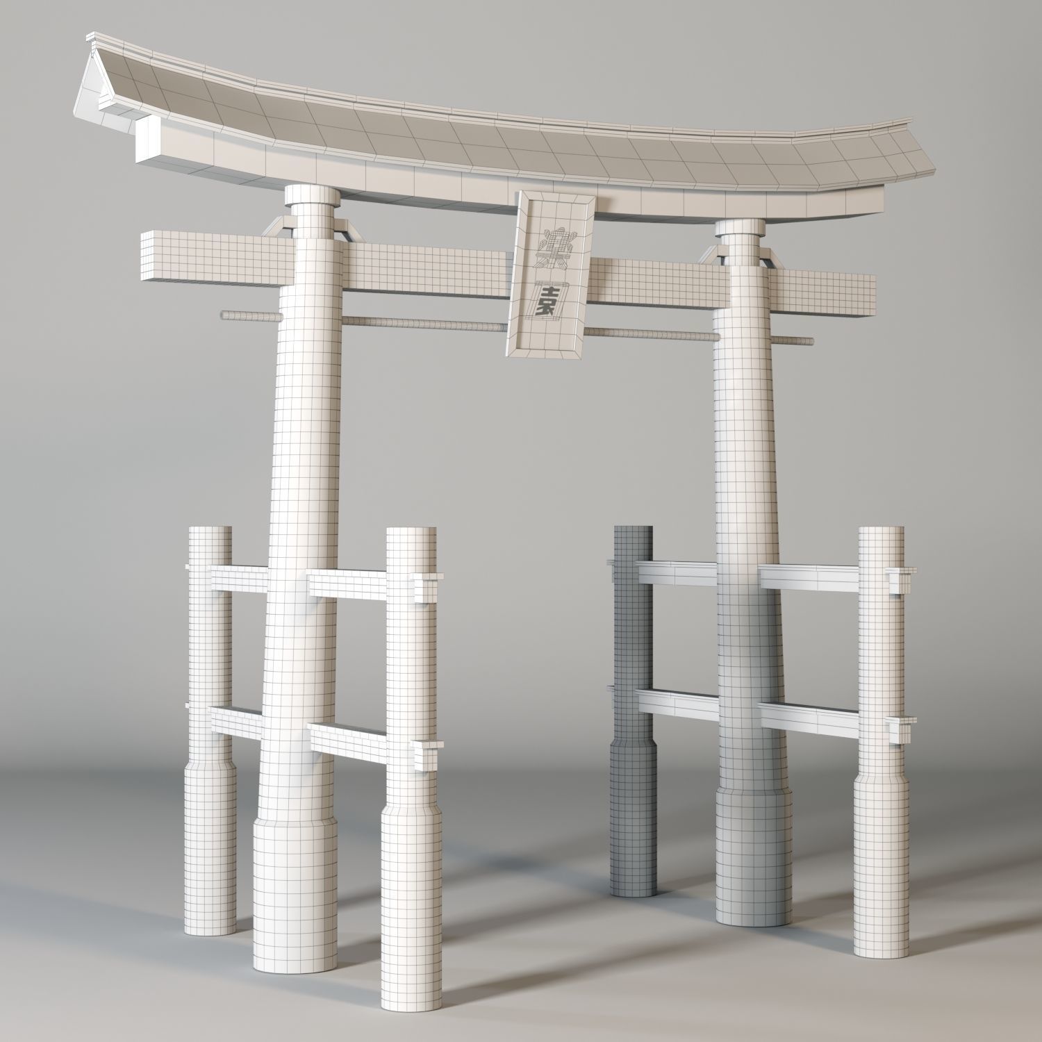 Torii tori gate in japanese style Low-poly 3D model_4