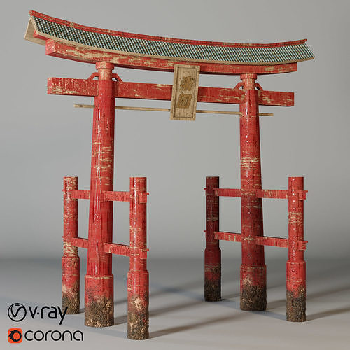 Torii tori gate in japanese style Low-poly 3D model