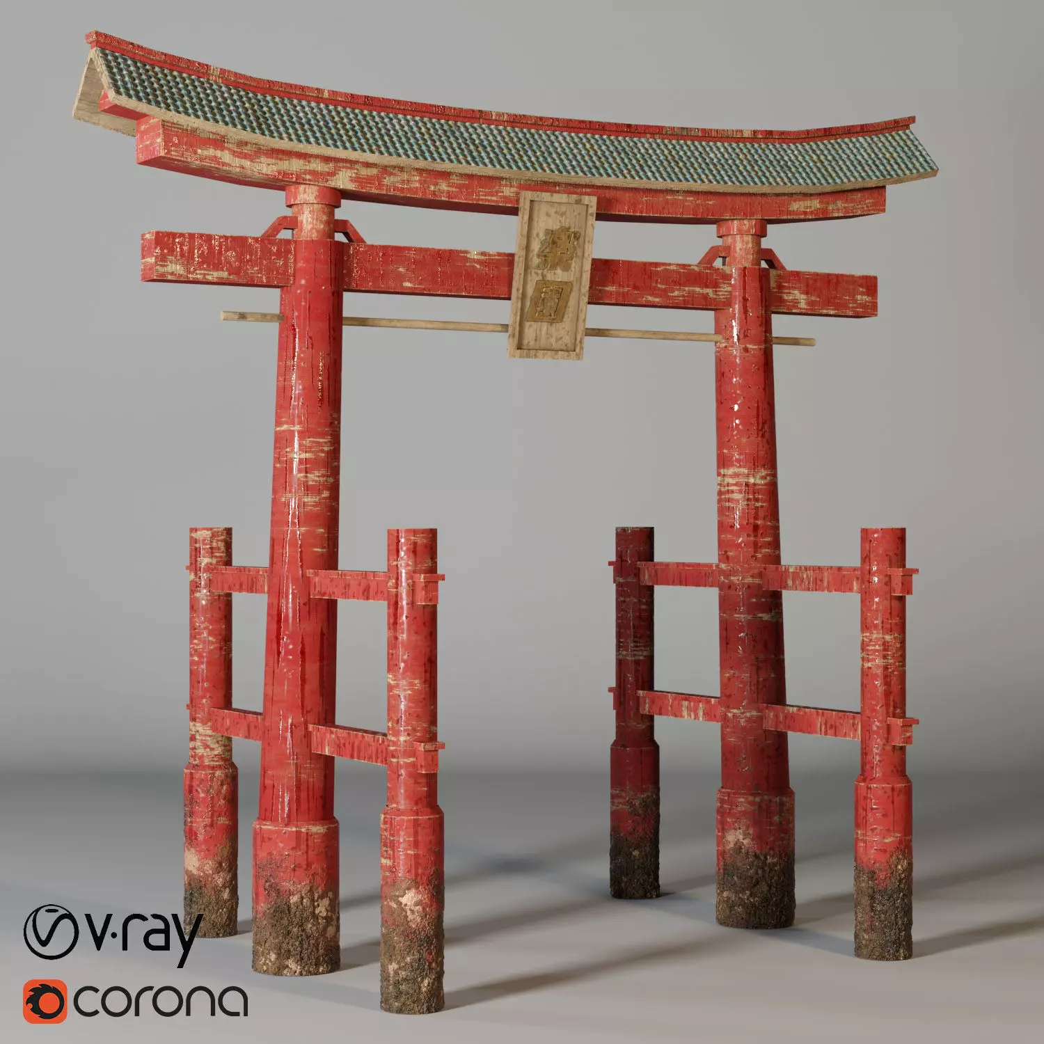 Torii tori gate in japanese style Low-poly 3D model_0