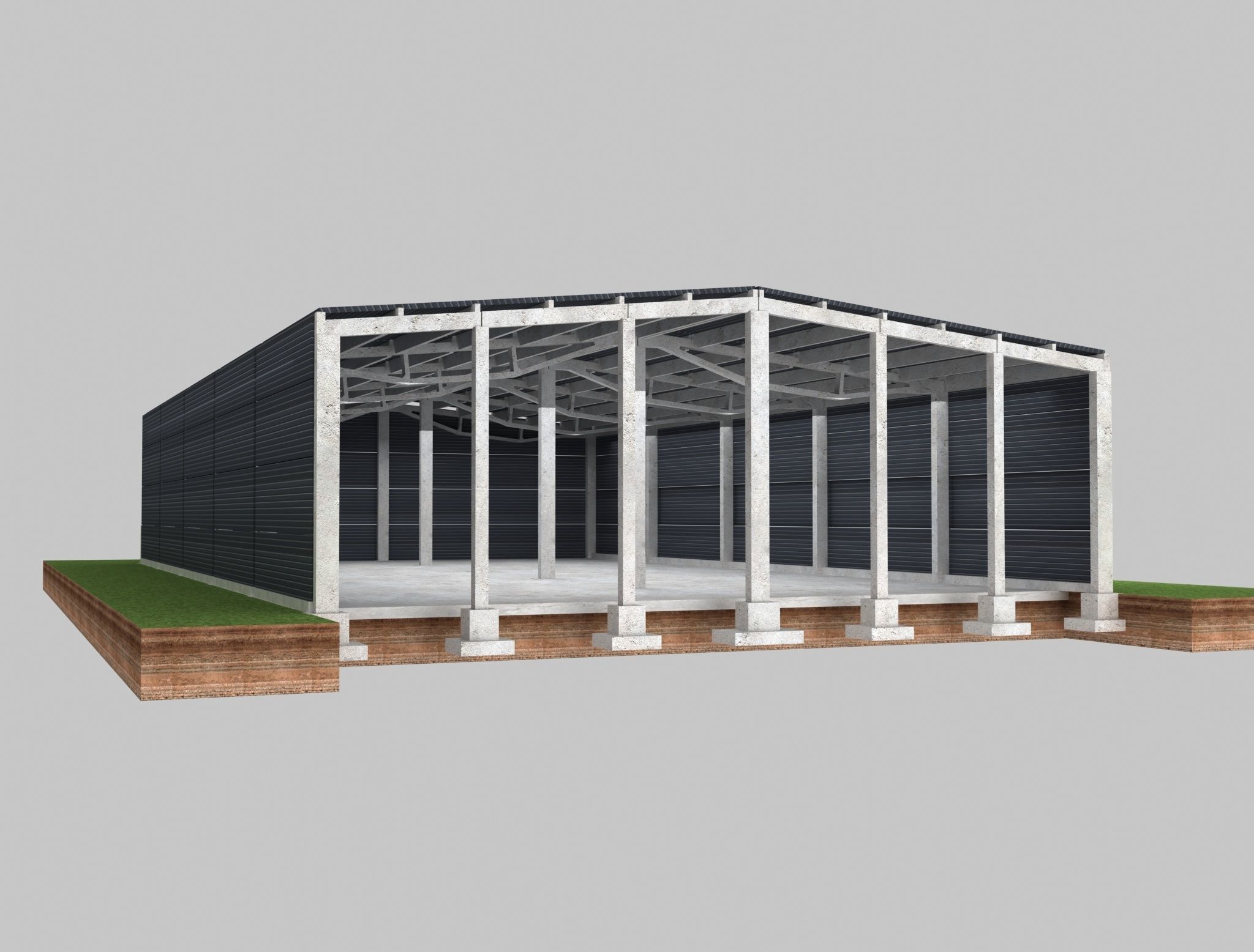 Industrial hungar  Low-poly 3D model_1
