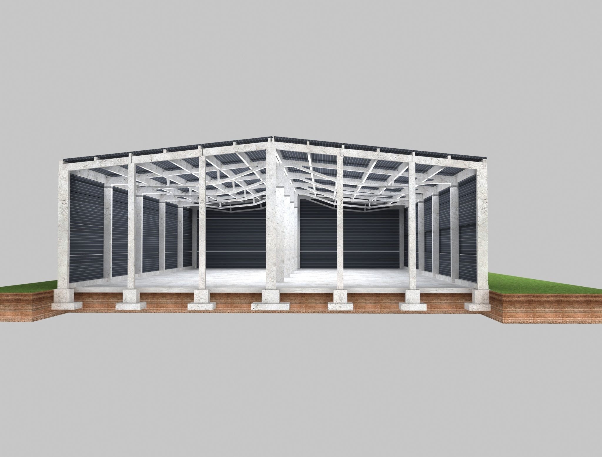 Industrial hungar  Low-poly 3D model_2