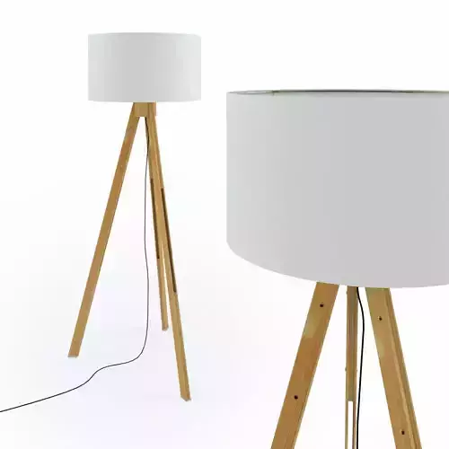 Tripod Wood Floor Lamp Low-poly 3D model
