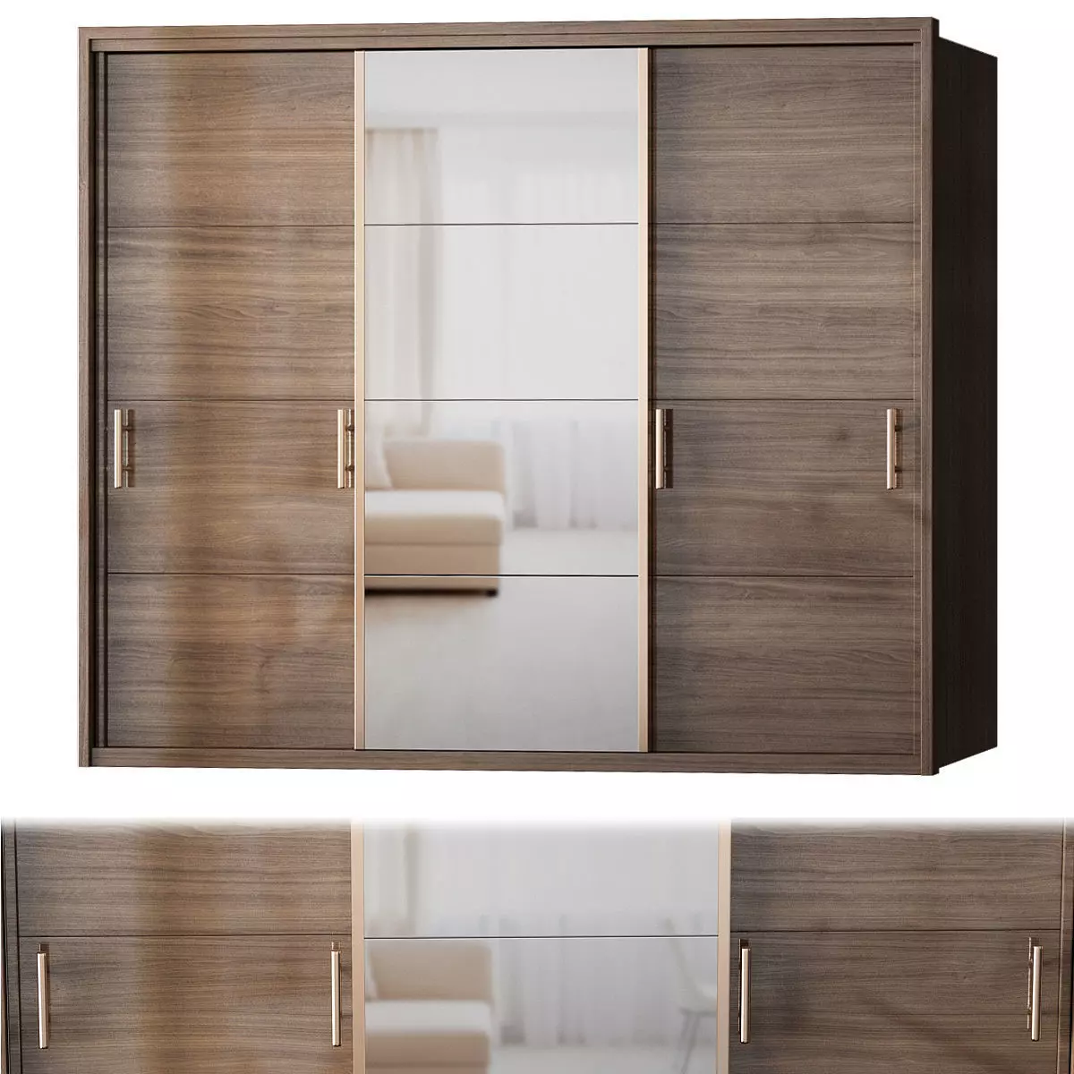 Manhattan Comfort Bellevue Wardrobe - 3 Doors low poly 3d model Low-poly 3D model_0