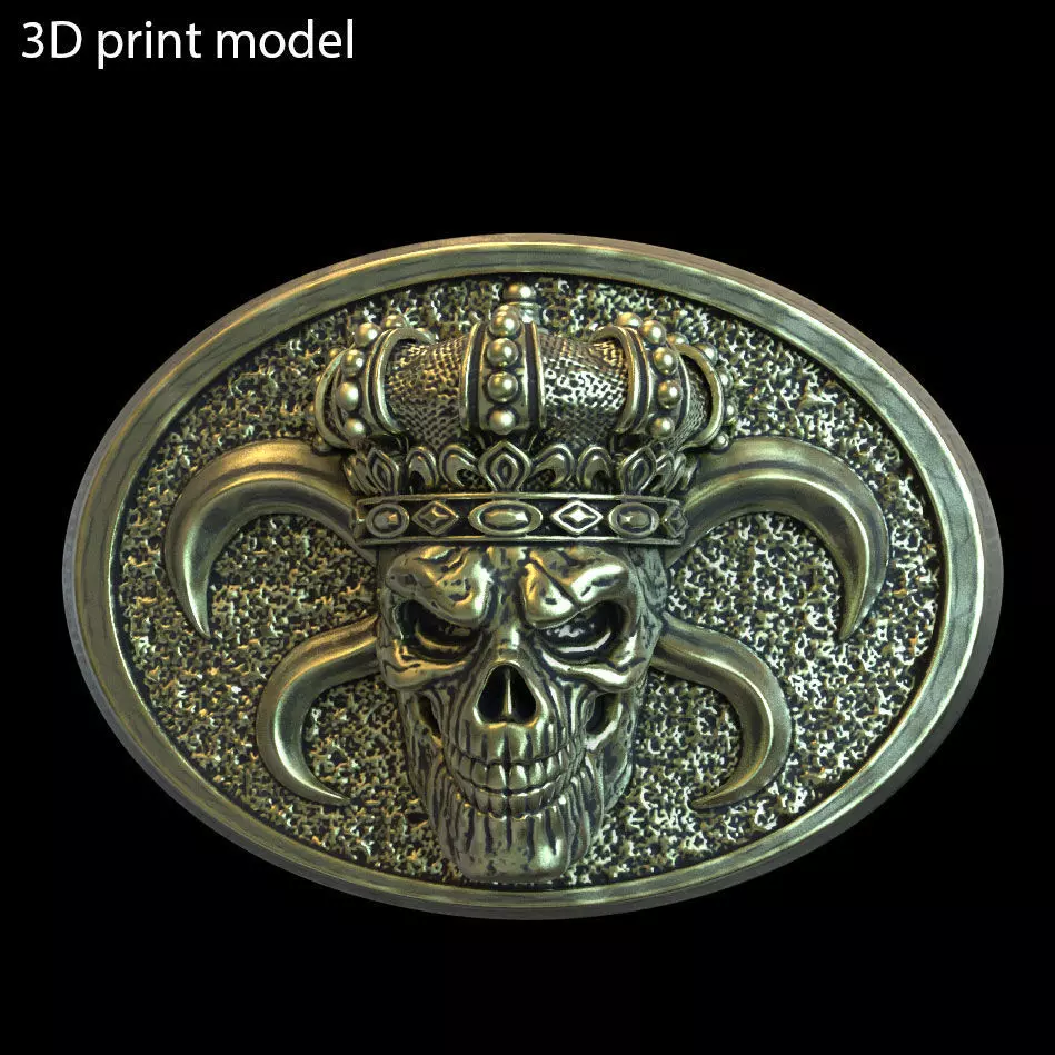 belt buckle King skull with crown vol1 3D print model_0