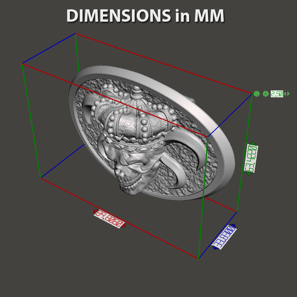 belt buckle King skull with crown vol1 3D print model_5