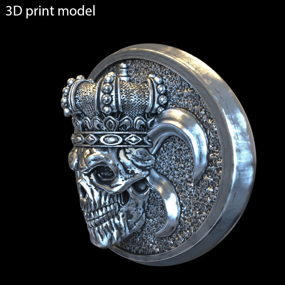 belt buckle King skull with crown vol1 3D print model_4