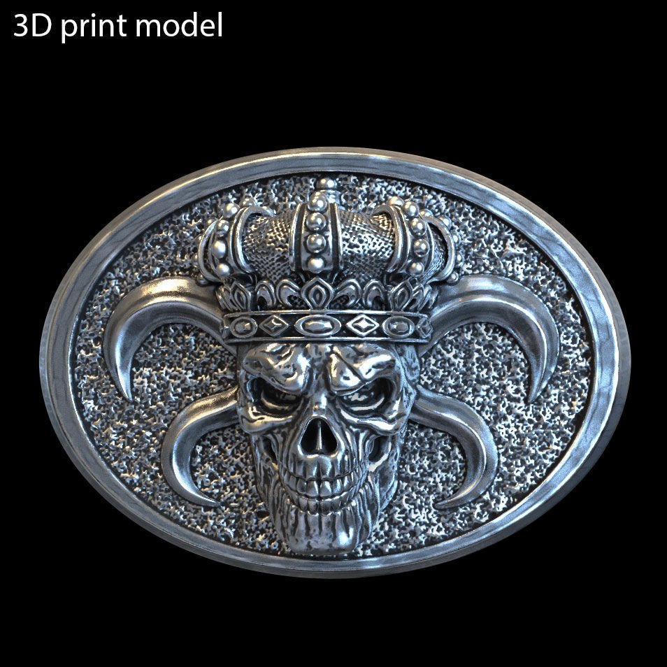 belt buckle King skull with crown vol1 3D print model_2