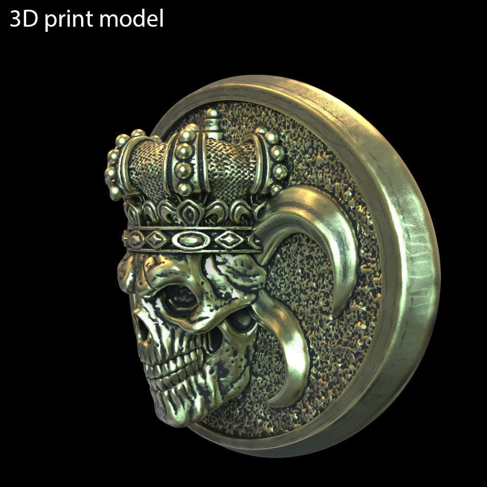 belt buckle King skull with crown vol1 3D print model_3