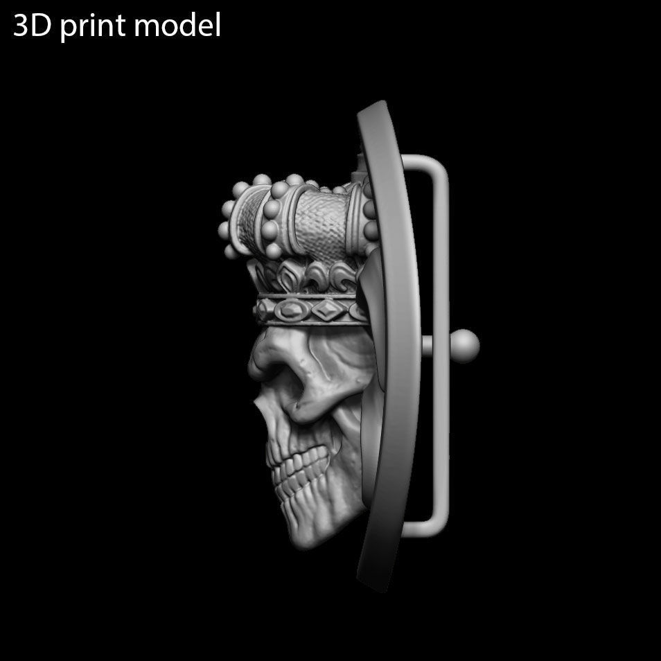 belt buckle King skull with crown vol1 3D print model_7
