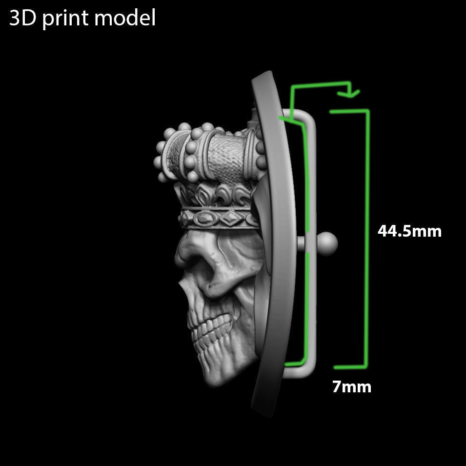 belt buckle King skull with crown vol1 3D print model_6