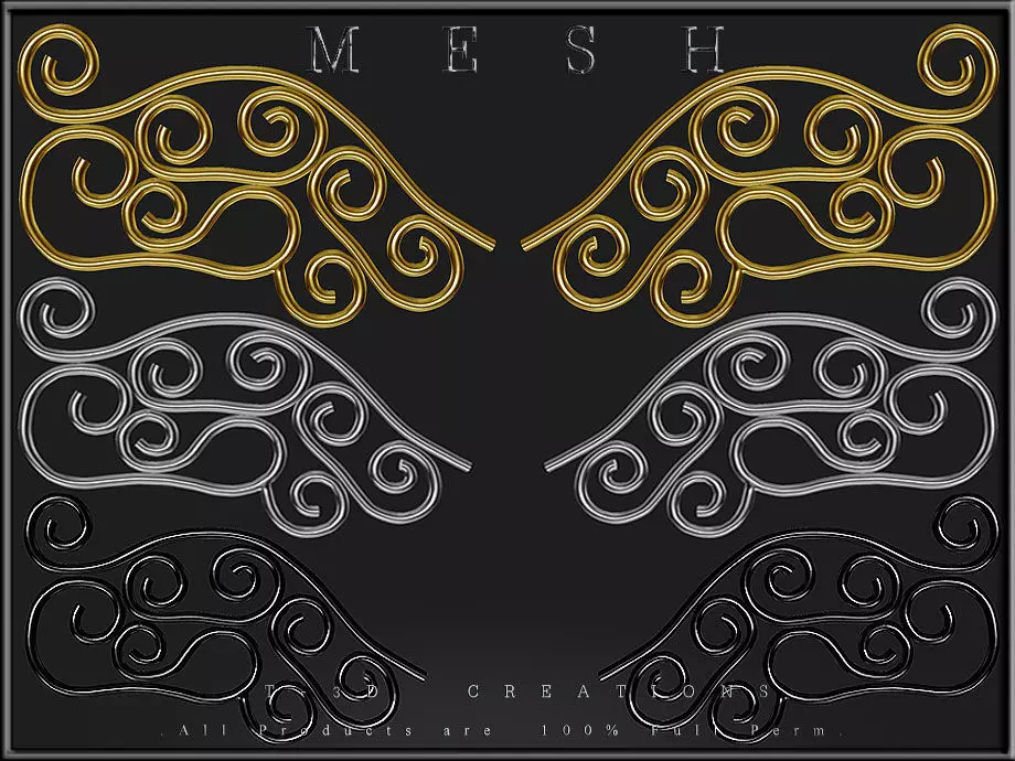 Wire Ornament - Right and Left Low-poly 3D model_0