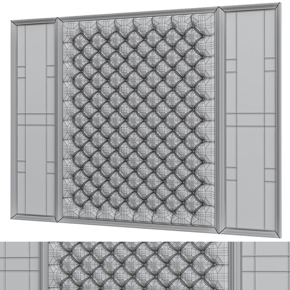 Headboard low poly 3d model wall with pattern of squares and ... Low-poly 3D model_1