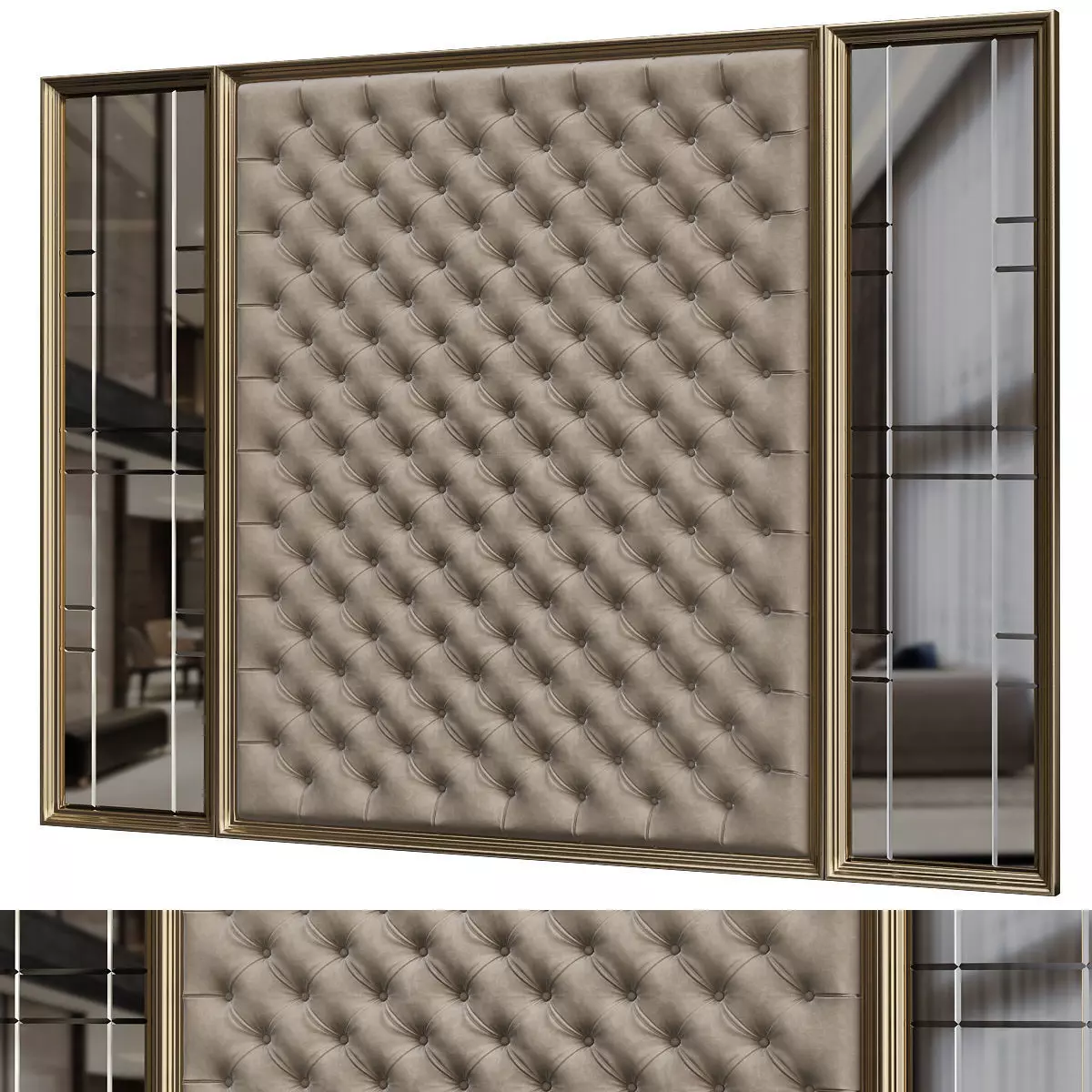 Headboard low poly 3d model wall with pattern of squares and ... Low-poly 3D model_0