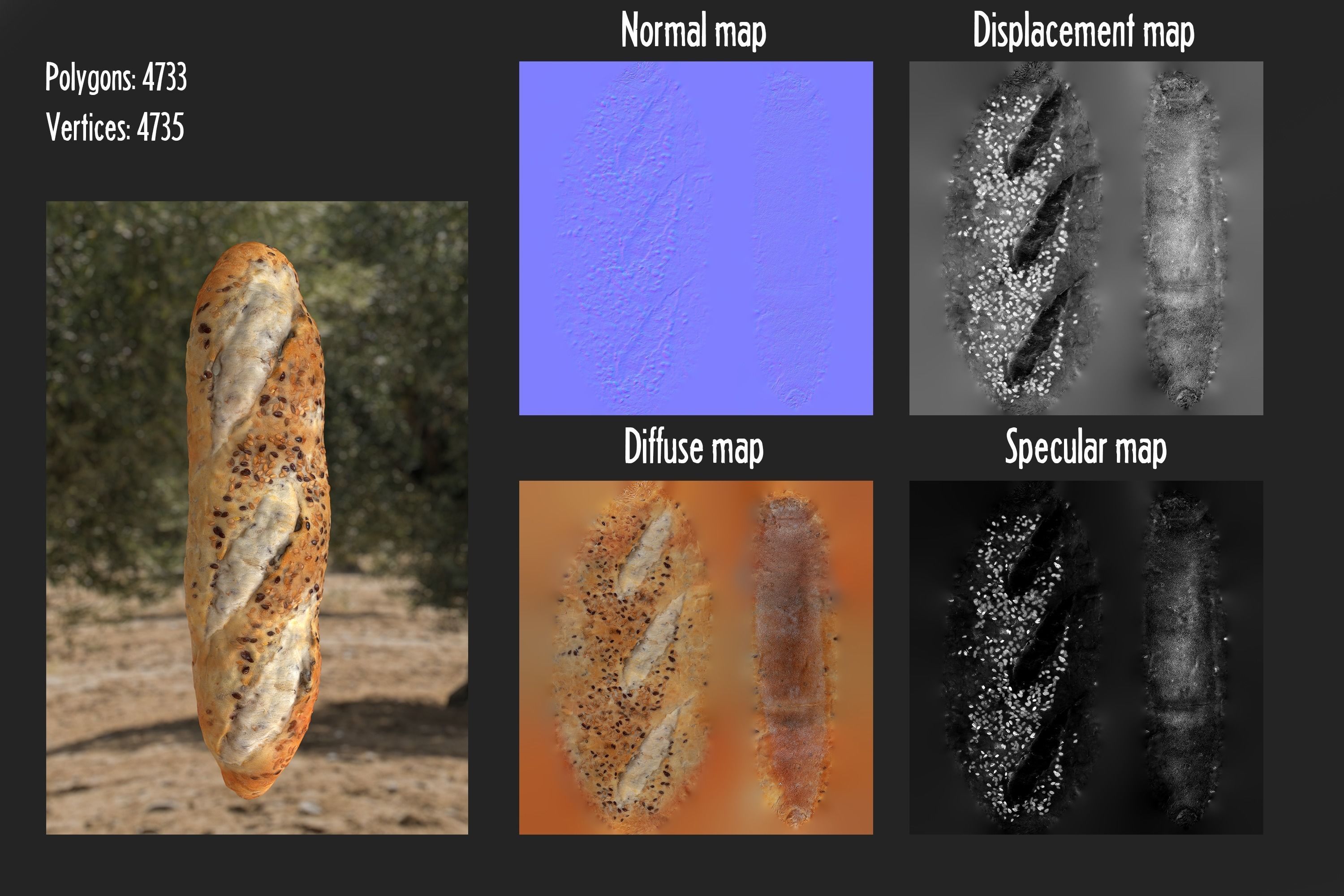 Bread 3D model  Photoscan  Baugette Low-poly 3D model_8