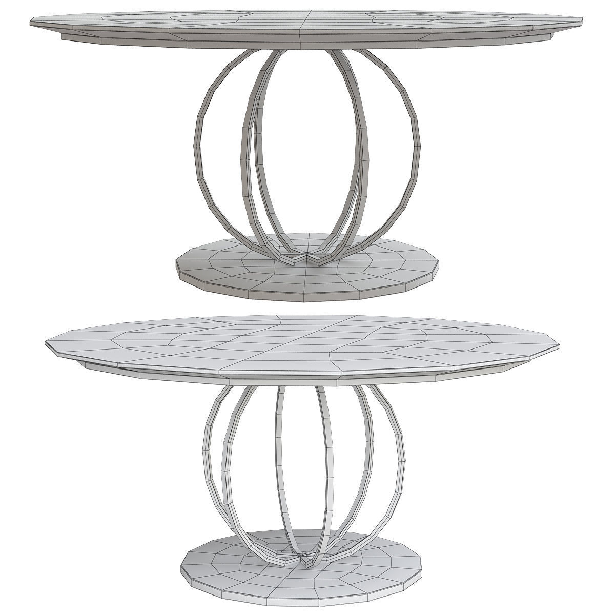 furniture Coffee table side metal gold table set Low-poly 3D model_1