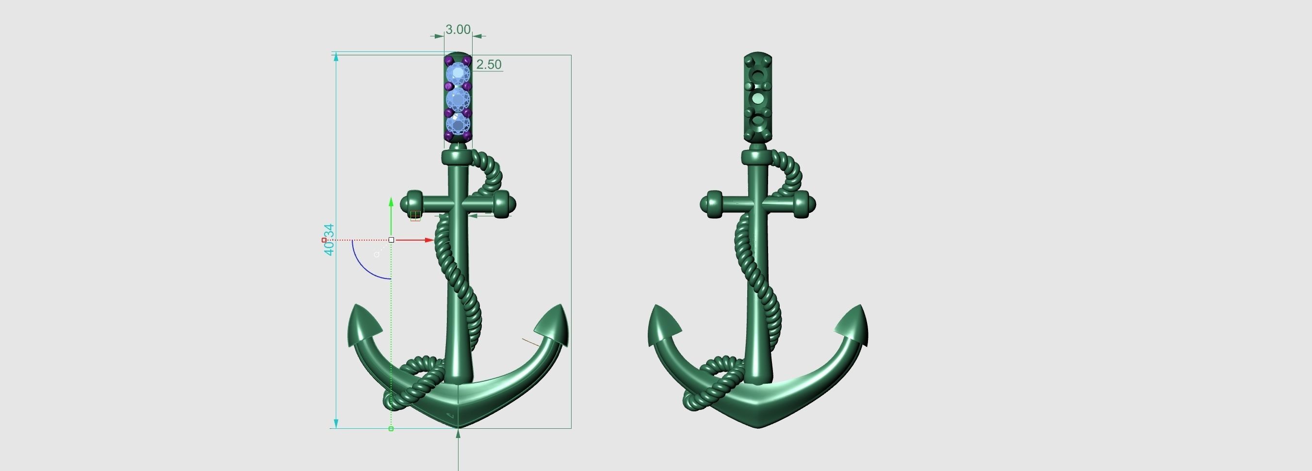 Anchor with stones cad design for 3d print  and casting 3D print model_2