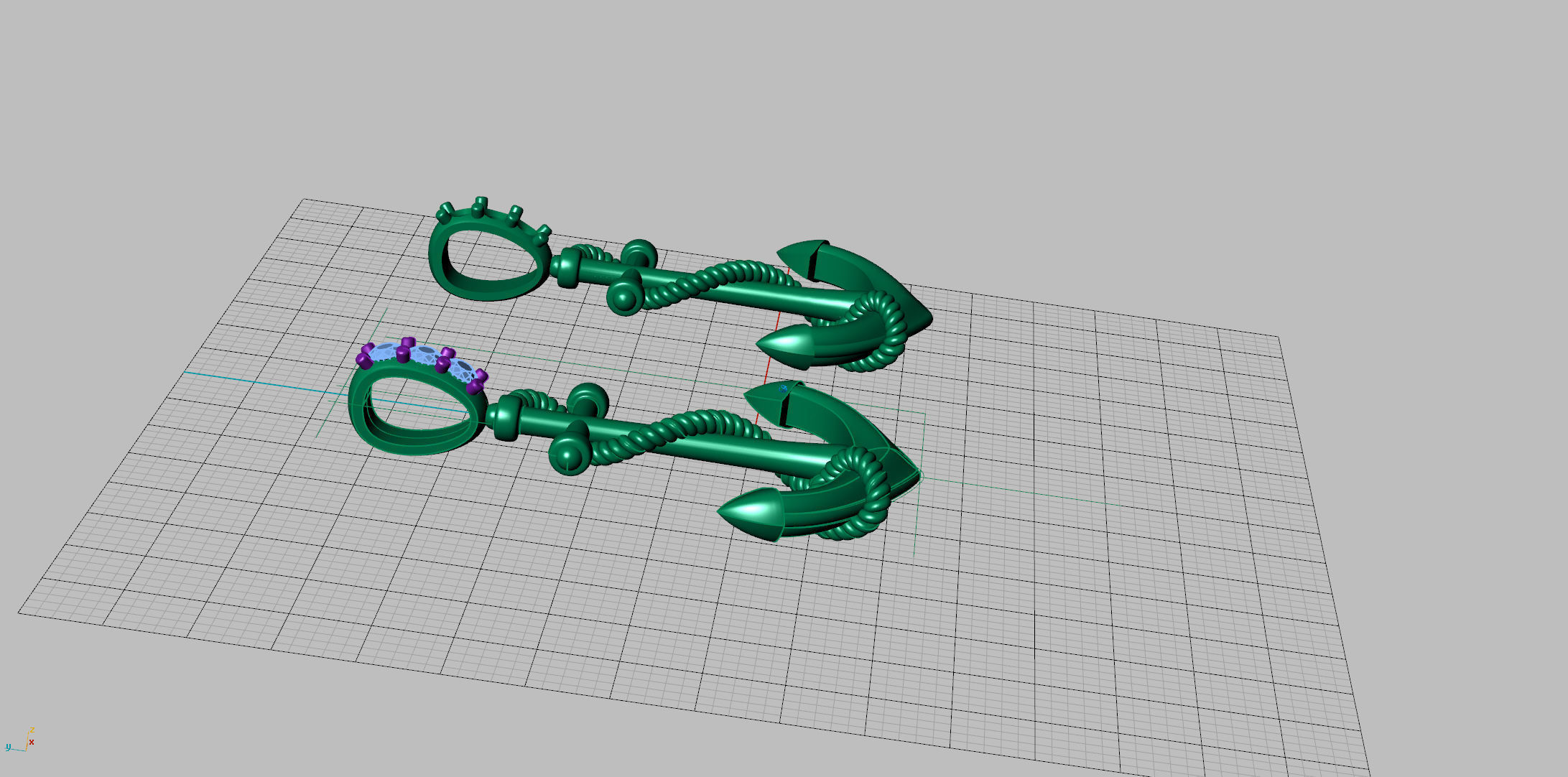 Anchor with stones cad design for 3d print  and casting 3D print model_4