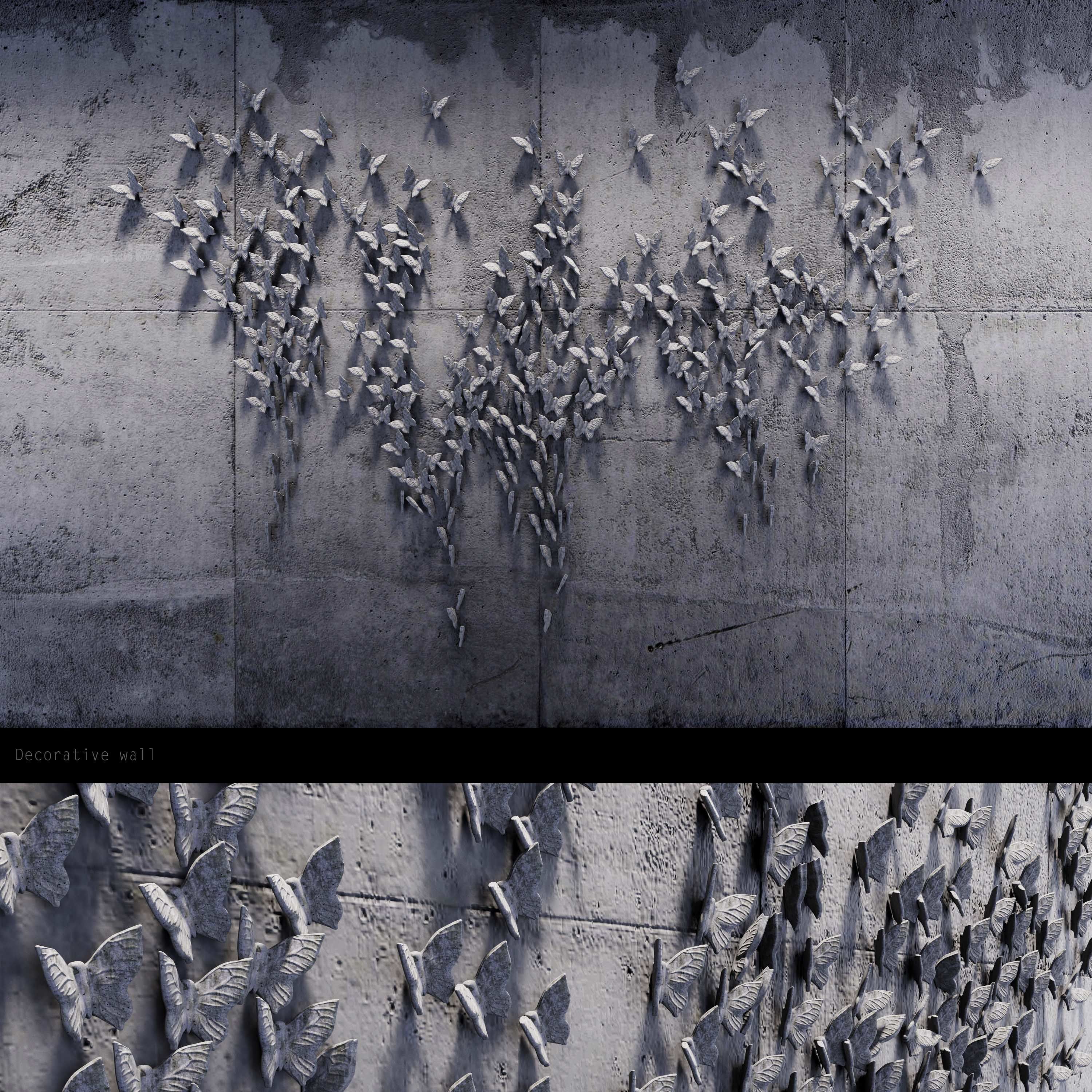 decorative concrete wall butterfly relief Low-poly 3D model