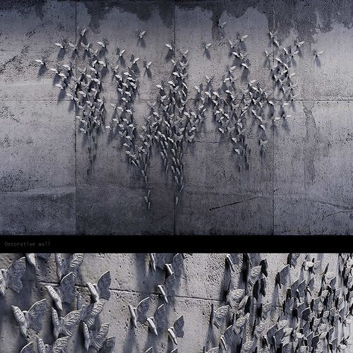 decorative concrete wall butterfly relief Low-poly 3D model