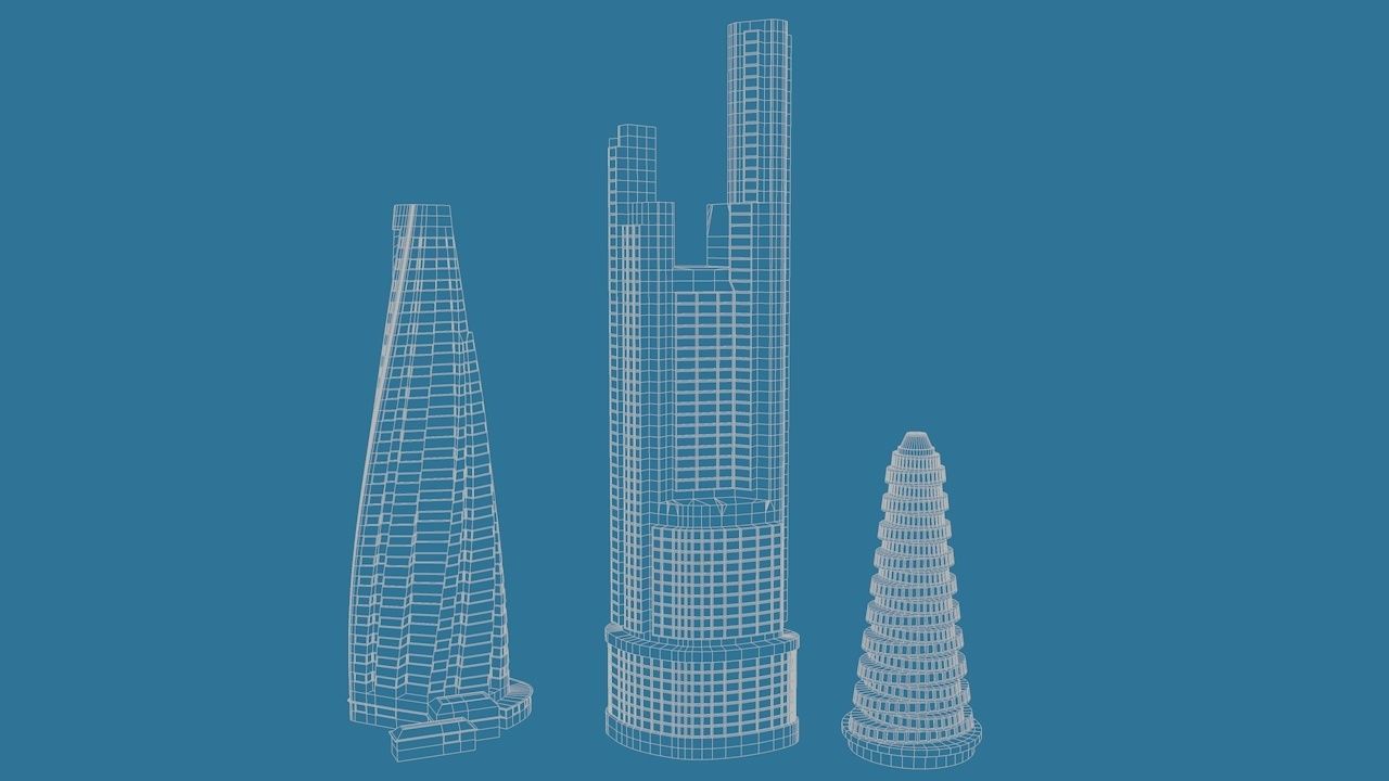 Skyscrapers three tall buildings in city 3D model_7