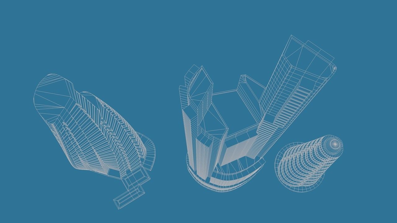 Skyscrapers three tall buildings in city 3D model_8