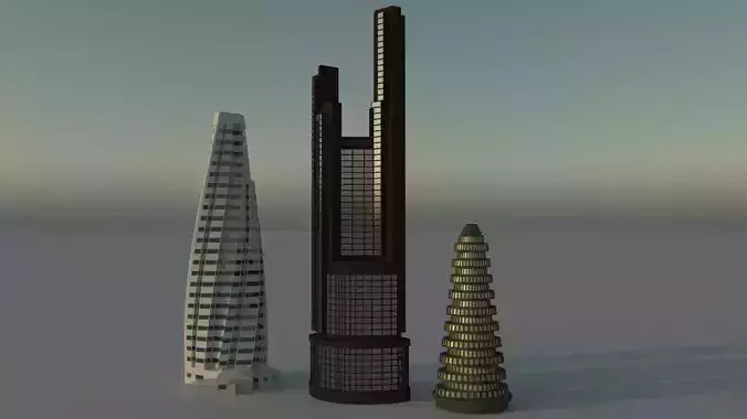 Skyscrapers three tall buildings in city