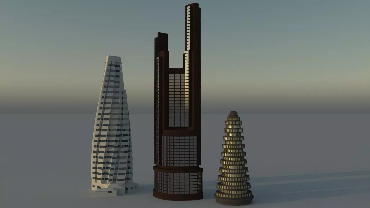 Skyscrapers three tall buildings in city 3D model_0