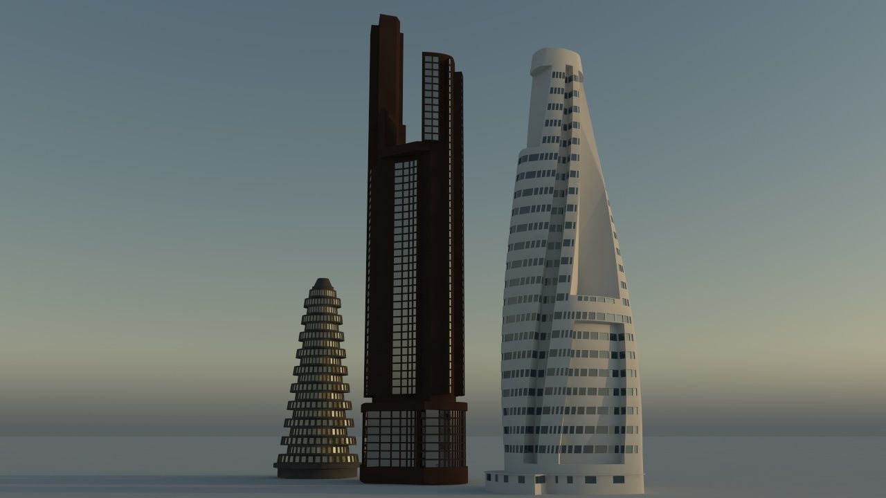 Skyscrapers three tall buildings in city 3D model_1