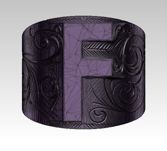 F letter symbol logo carved pattern flower ring 3D print model_6