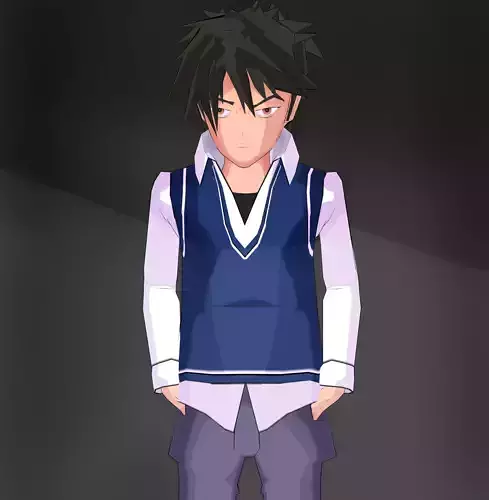 Schoolboy Anime Character Low-poly 3D model