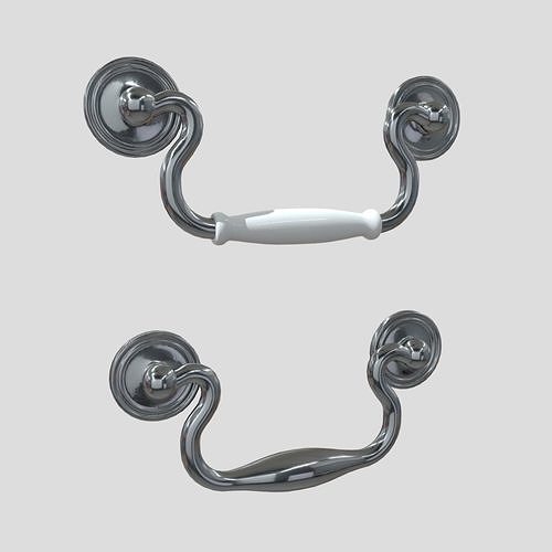 Handle Set 3 pair of chrome handles Low-poly 3D model