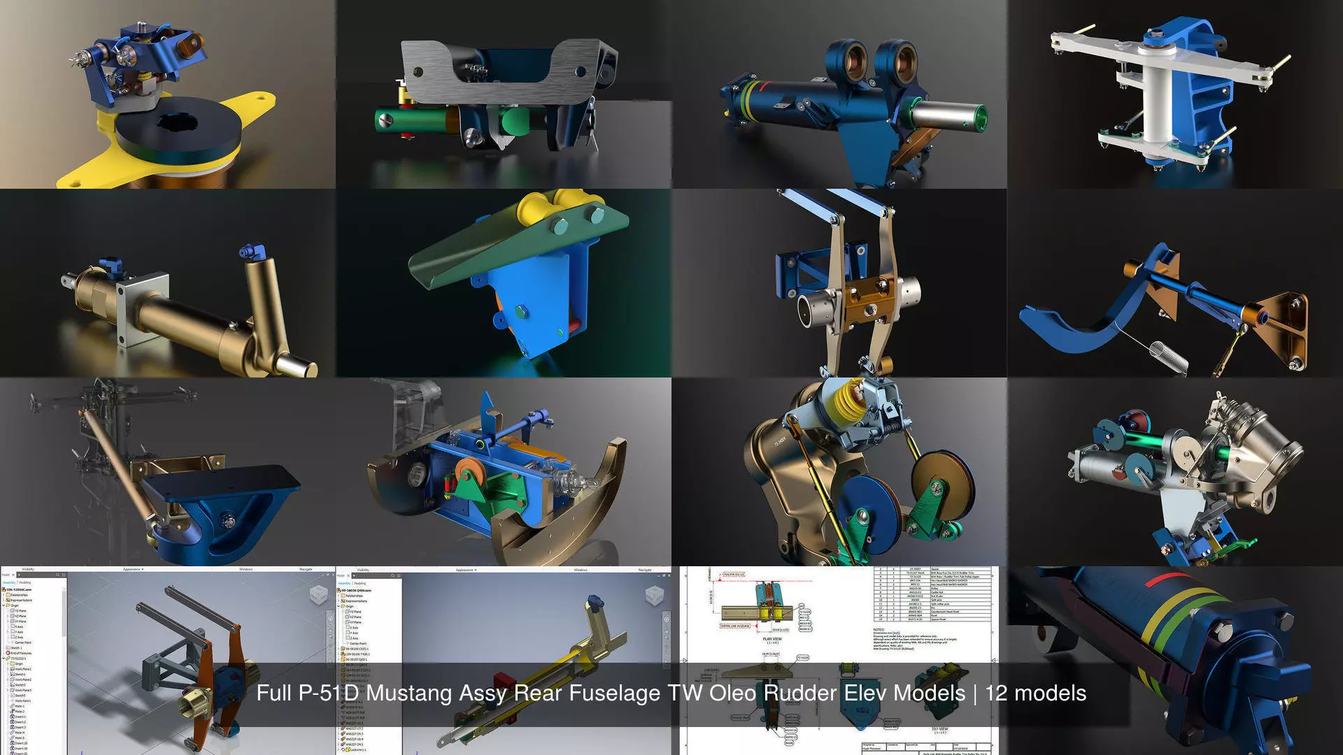 Full P-51D Mustang Assy Rear Fuselage TW Oleo Rudder Elev Models 3D Model Collection_0