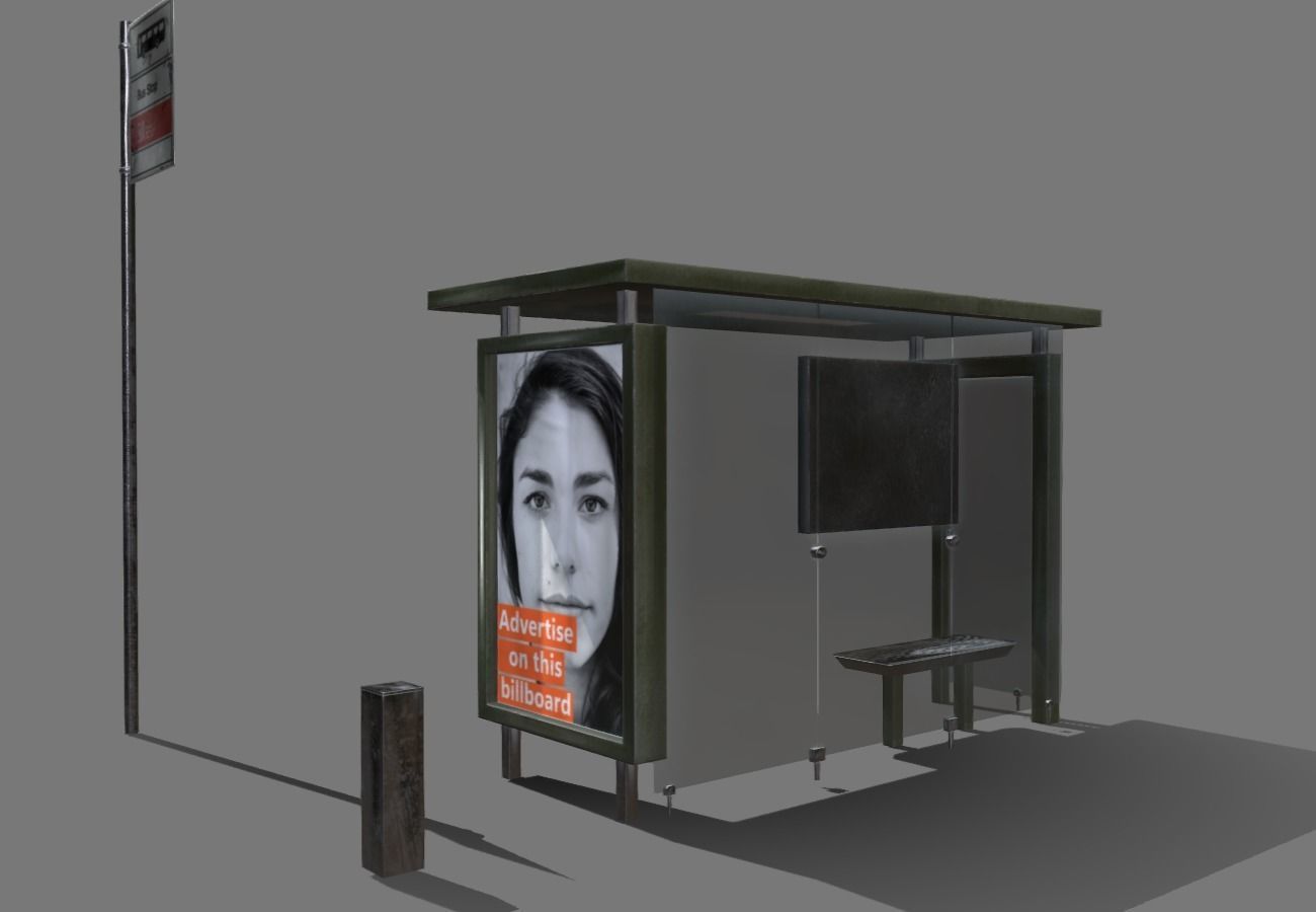  Bus stop Low-poly 3D model_7