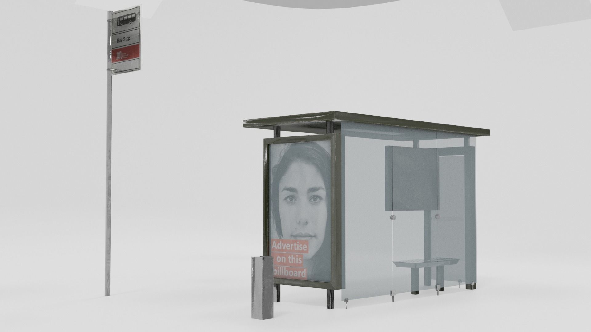  Bus stop Low-poly 3D model_1
