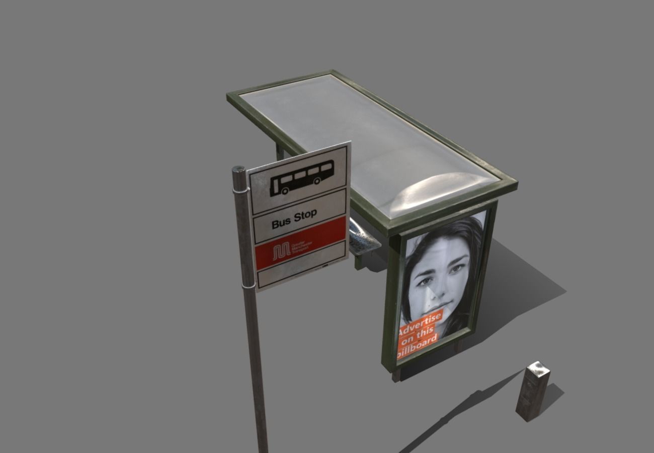  Bus stop Low-poly 3D model_9