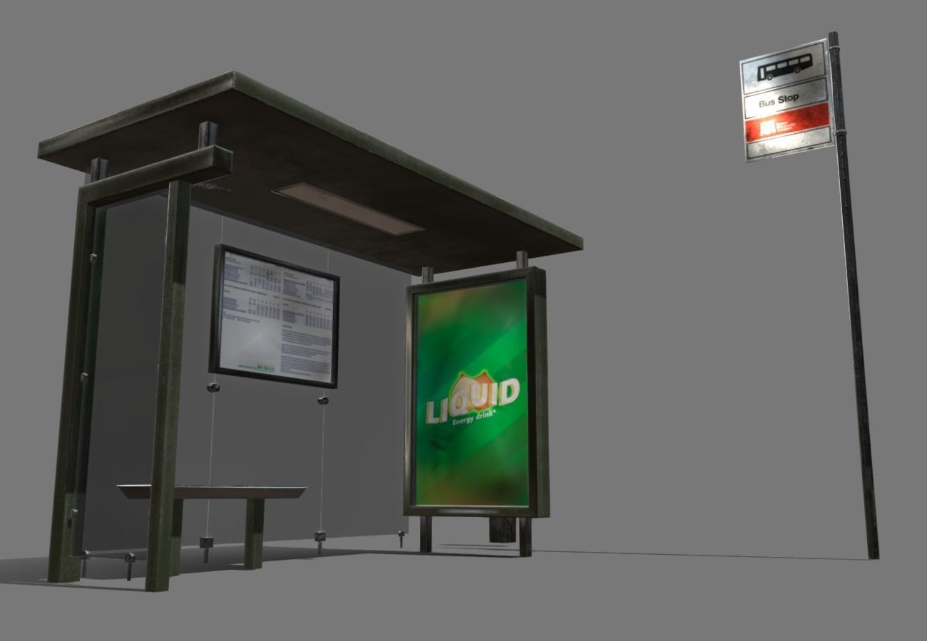  Bus stop Low-poly 3D model_6