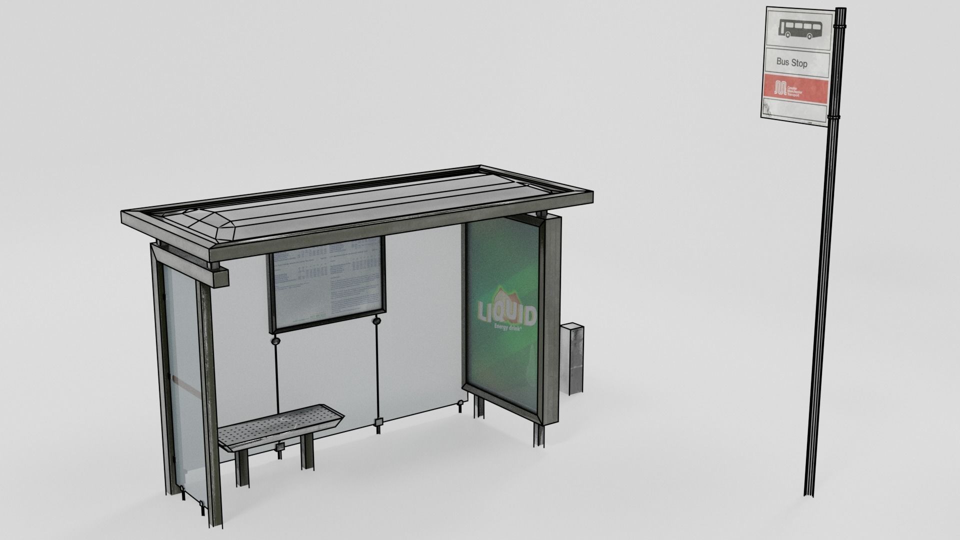  Bus stop Low-poly 3D model_4