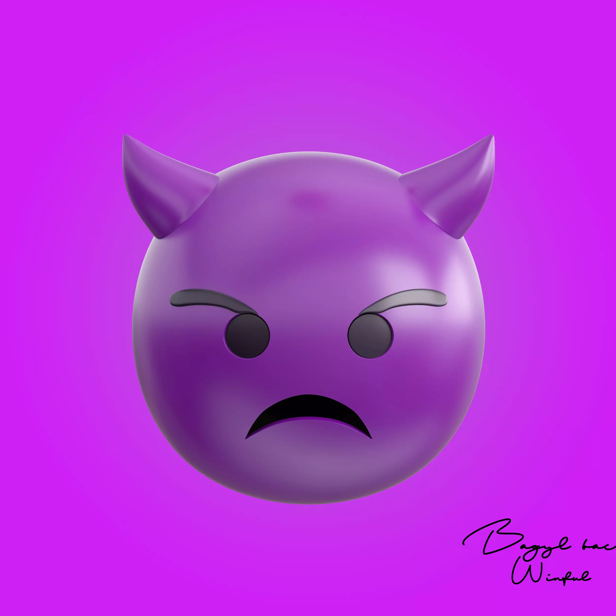 Emoji Frowning Face with Horns 3D model_0