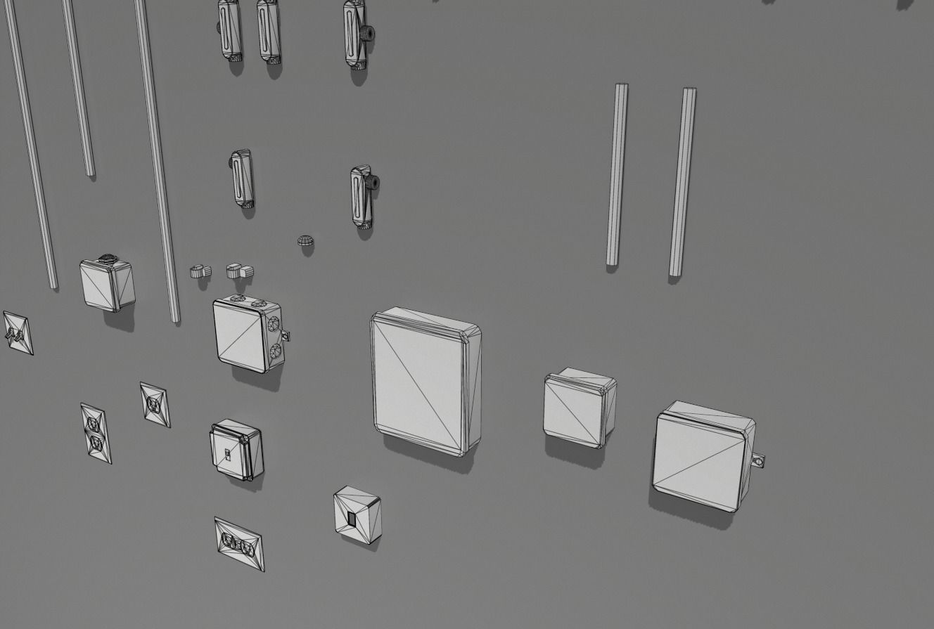 Electric wall wires set  Low-poly 3D model_19