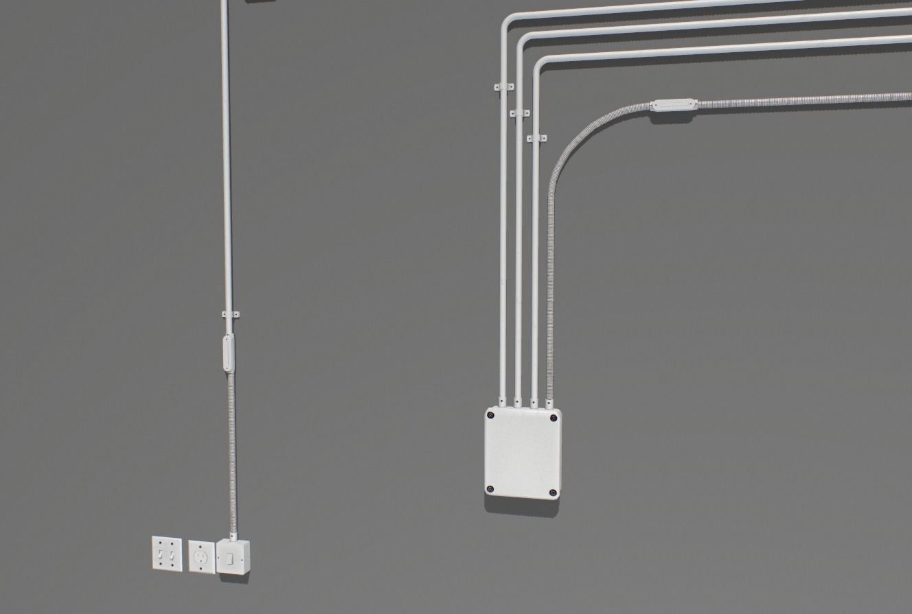 Electric wall wires set  Low-poly 3D model_6