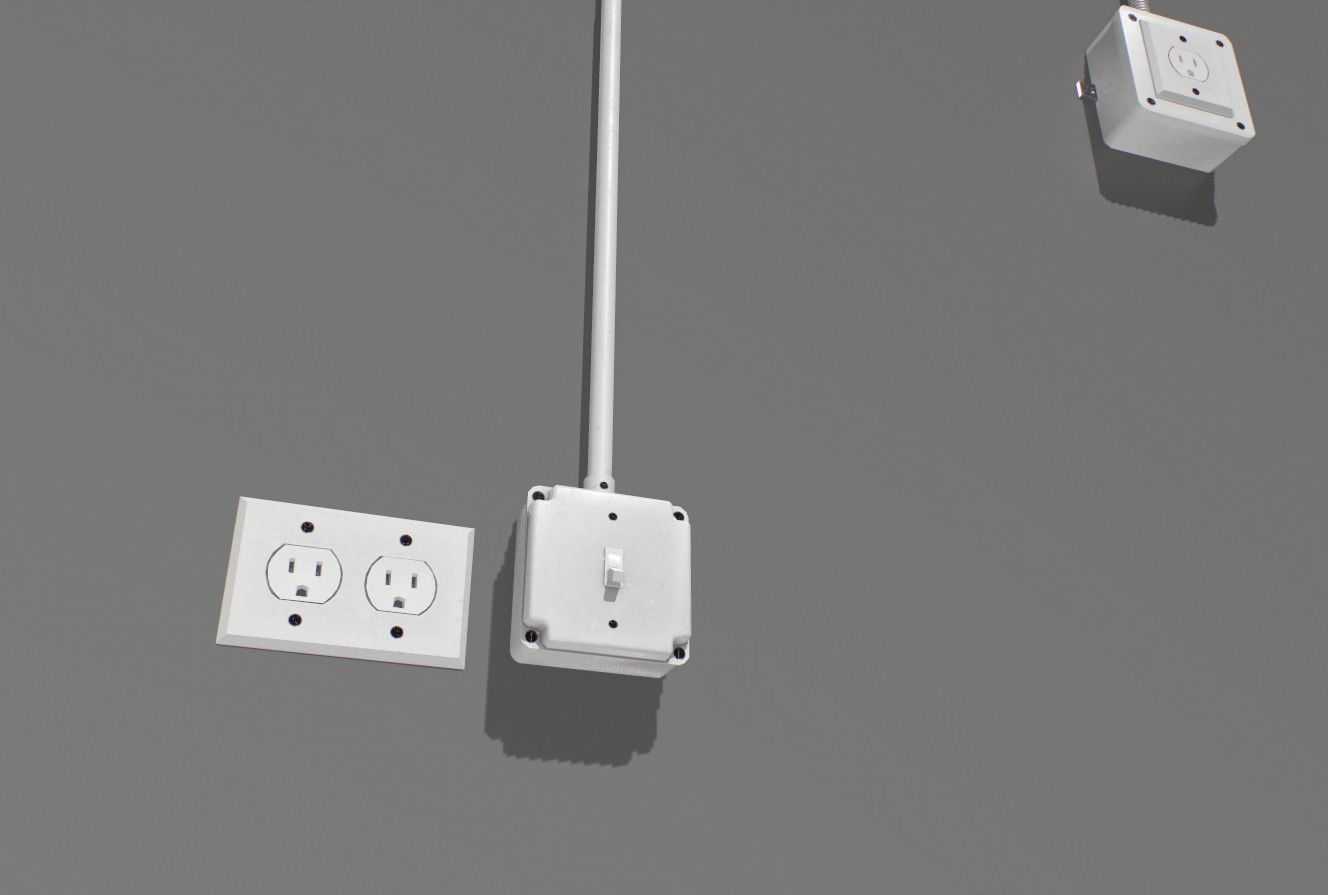 Electric wall wires set  Low-poly 3D model_10
