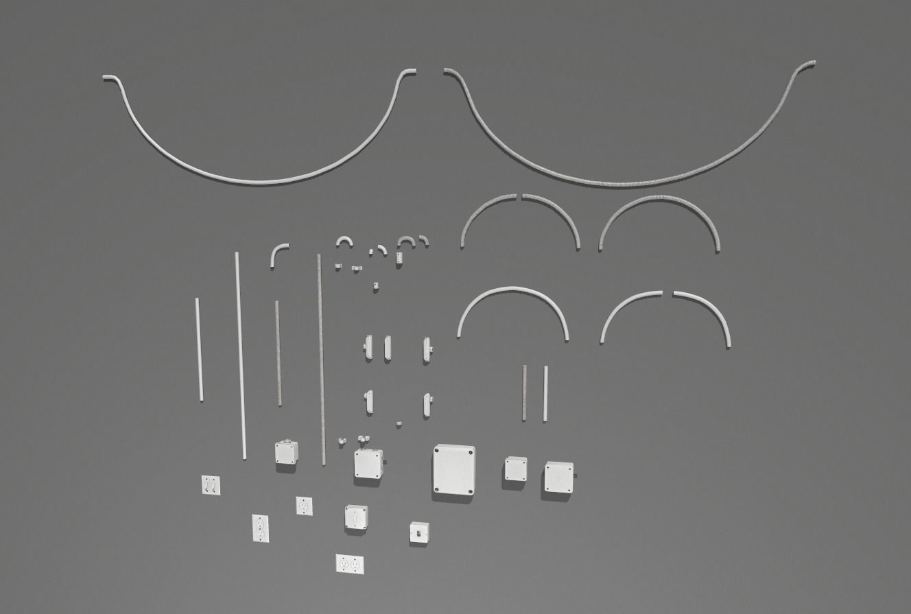 Electric wall wires set  Low-poly 3D model_15