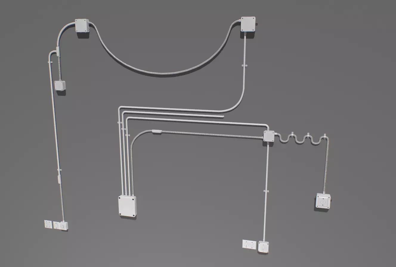 Electric wall wires set  Low-poly 3D model_0