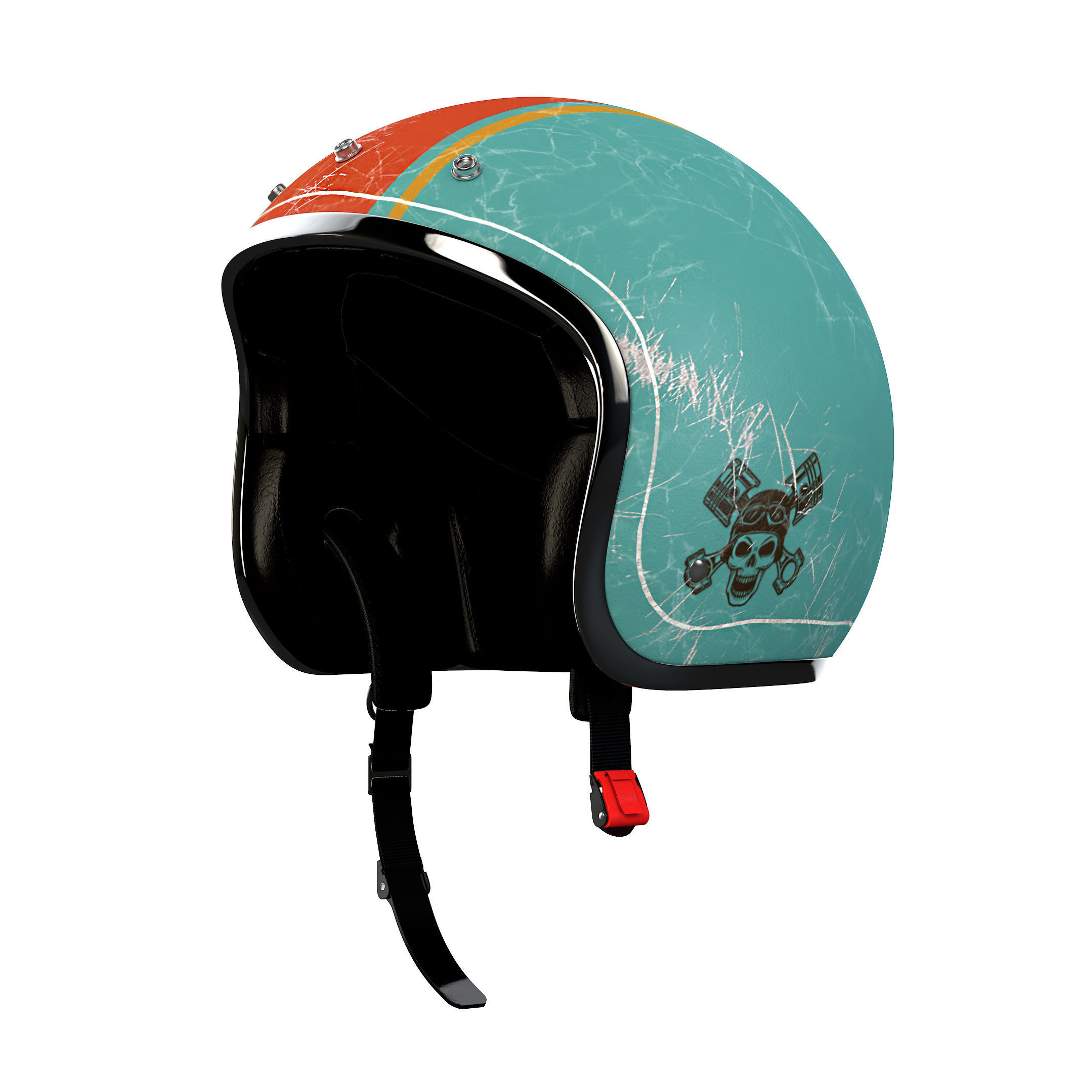 Helmet motorcycle with orange and turquoise stripe 3D model_4