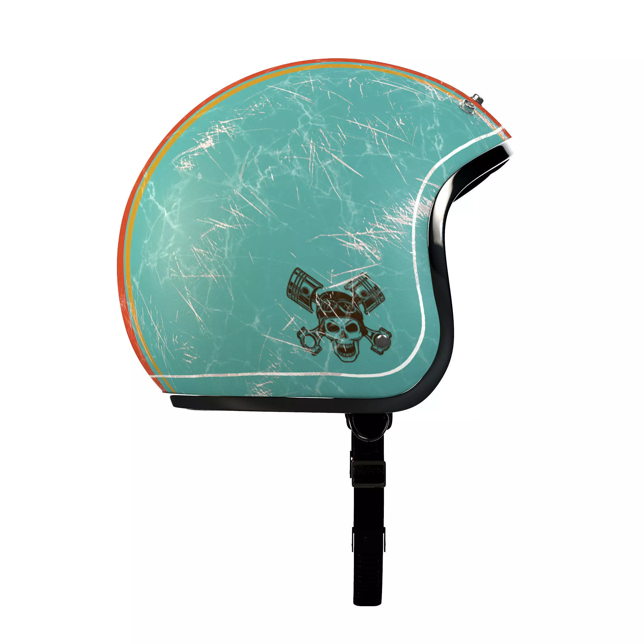 Helmet motorcycle with orange and turquoise stripe 3D model_0