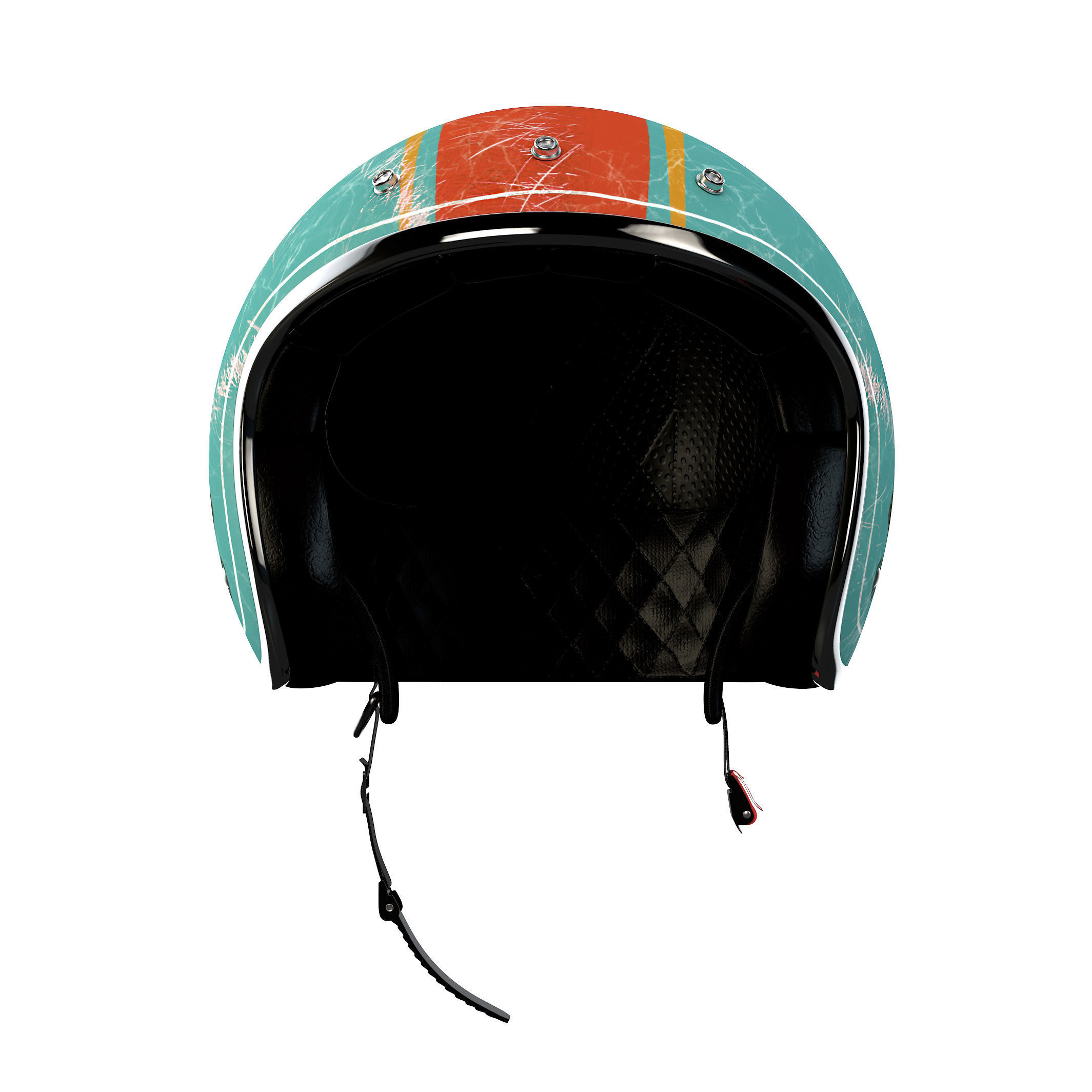Helmet motorcycle with orange and turquoise stripe 3D model_3