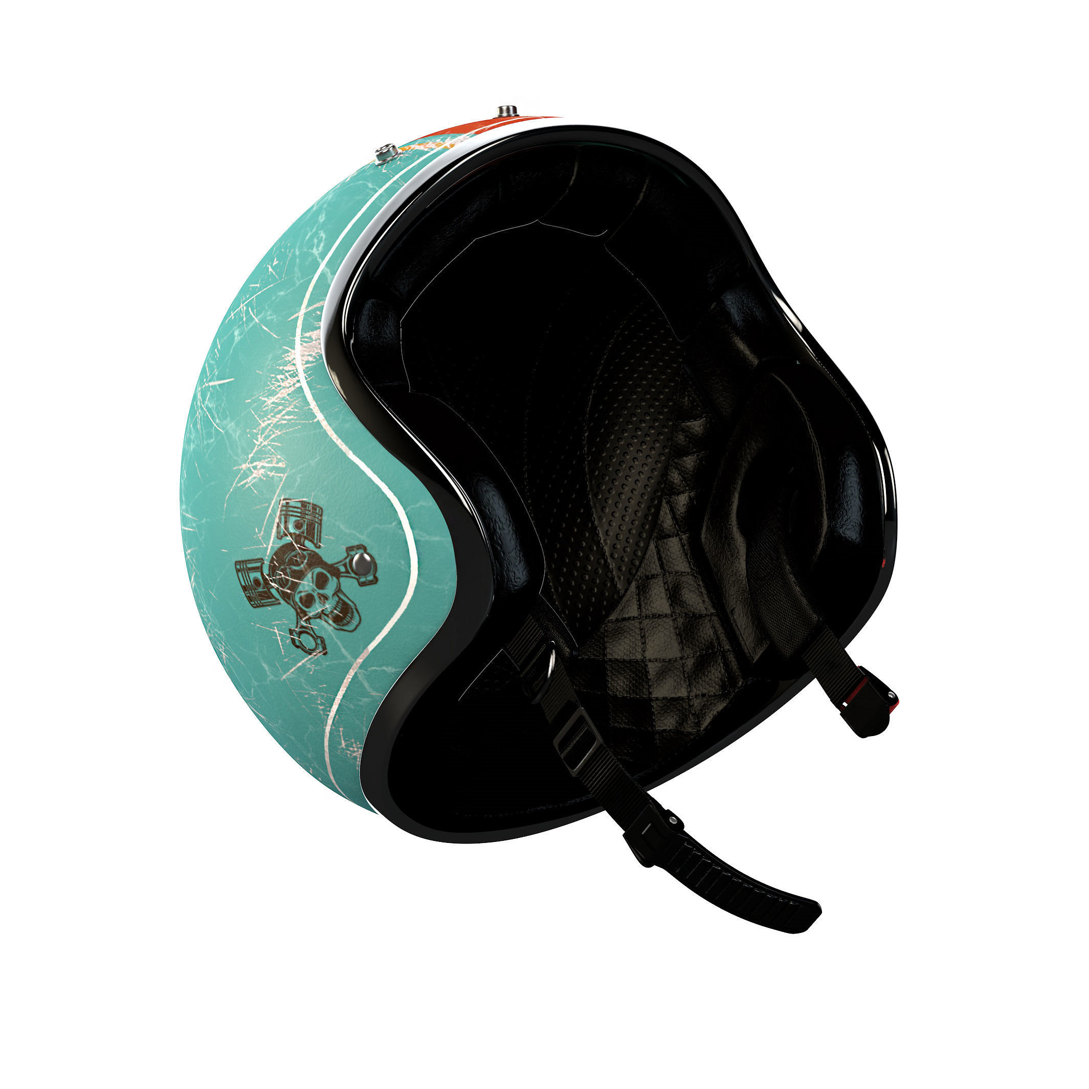 Helmet motorcycle with orange and turquoise stripe 3D model_7